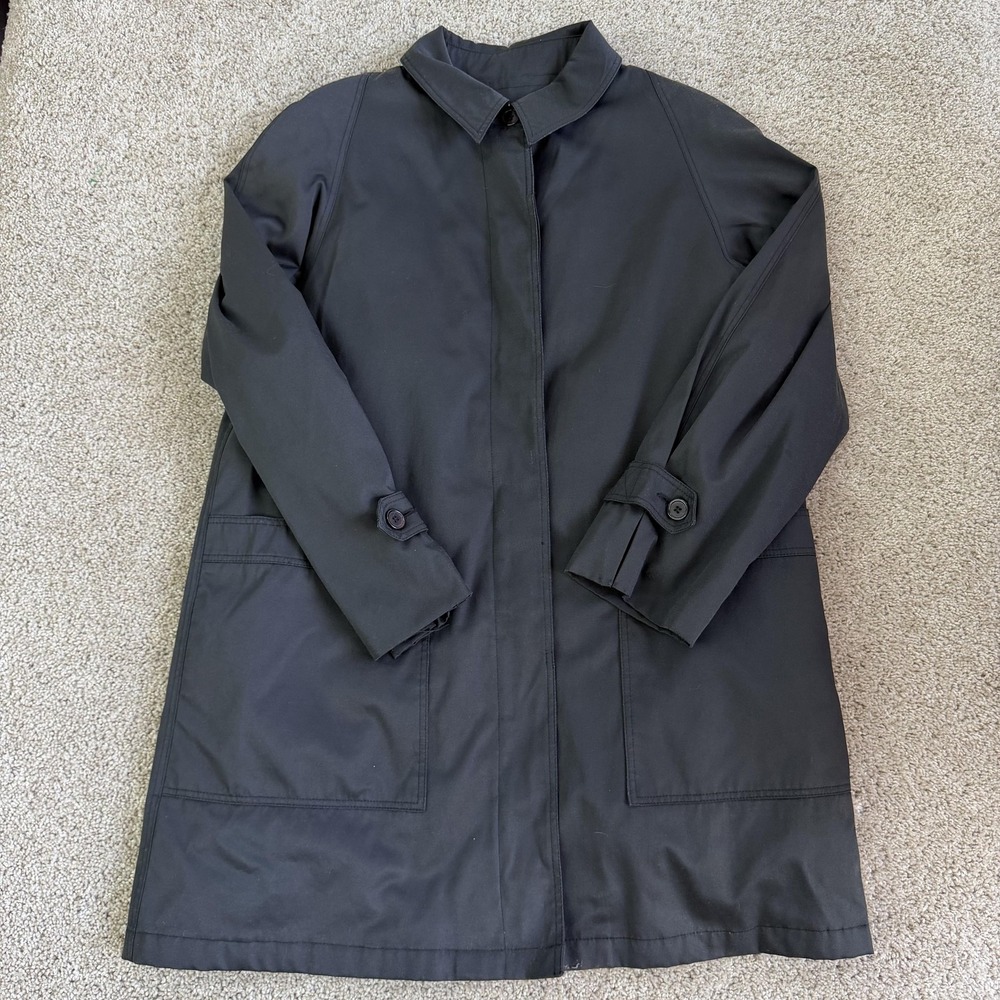 BREM Rainwear Coat Womens 12 Black Cotton Blend Mid Length Button Lined Rain